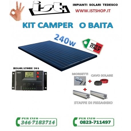 camper Fotovoltaico Moduli  Kit pannello solare camper 245w poli